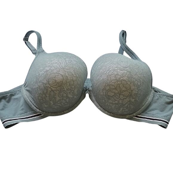 Cacique Sz 50B Boost Plunge Elegant Lace Underwire Bra Green And Black - Picture 1 of 12